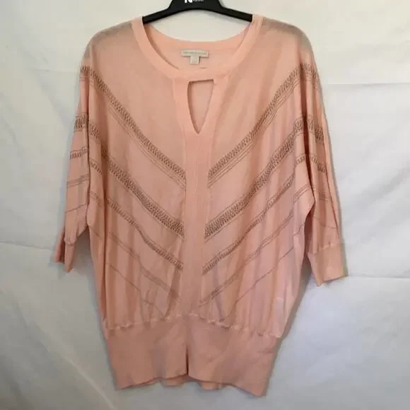 NY&Co Light Pink Ribbed Waist Mid Sleeve Sweater - Picture 2 of 9